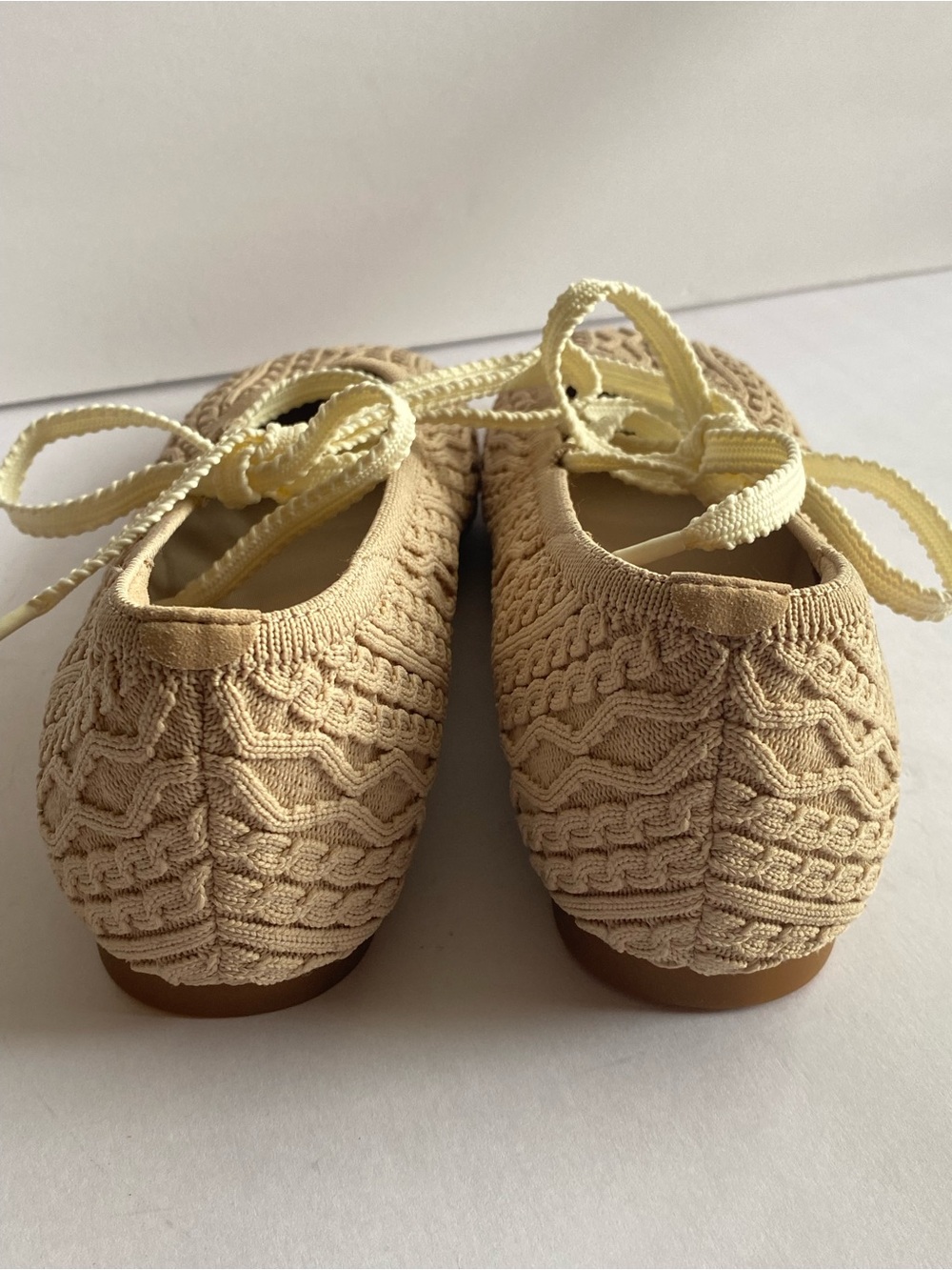 NWOB VIVAIA Cable Knit Lace-Up Ballet Flat Beige EU 39 US 8.5 Square Toe Comfort - Picture 5 of 13